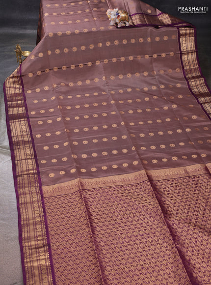 Pastel Brown & Purple Kanchipuram Soft Silk - Buttas