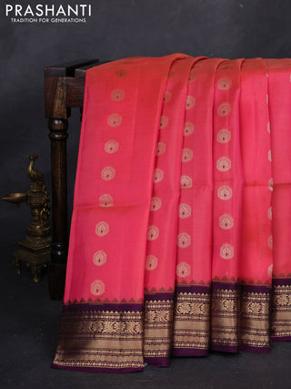 Pink & Purple Kanchipuram Soft Silk - Buttas