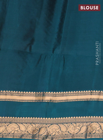 Rosy Brown & Teal Green Kanchipuram Soft Silk - Buttas