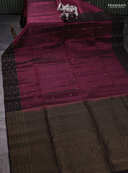 Magenta Pink & Wine Kanchipuram Soft Silk - Buttas