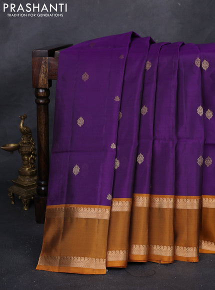 Purple & Mustard Yellow Kanchipuram Soft Silk - Buttas