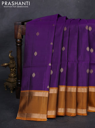 Purple & Mustard Yellow Kanchipuram Soft Silk - Buttas