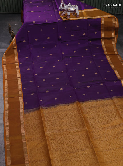 Purple & Mustard Yellow Kanchipuram Soft Silk - Buttas