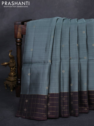 Grey & Wine Kanchipuram Soft Silk - Buttas