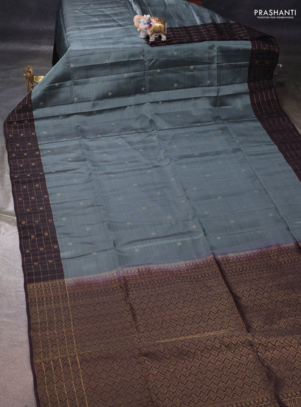 Grey & Wine Kanchipuram Soft Silk - Buttas