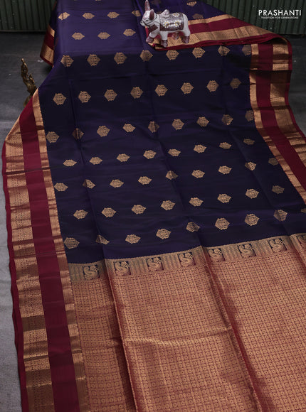 Blue & Magenta Pink Kanchipuram Soft Silk - Buttas