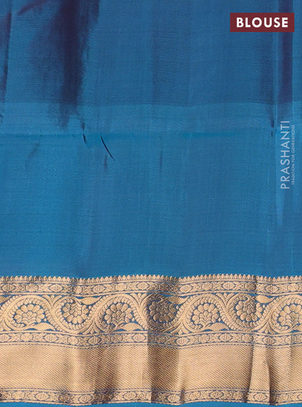 Coffee Brown & Cs Blue Kanchipuram Soft Silk - Checks