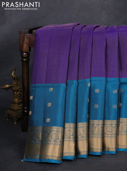 Blue & Cs Blue Kanchipuram Soft Silk - Checks