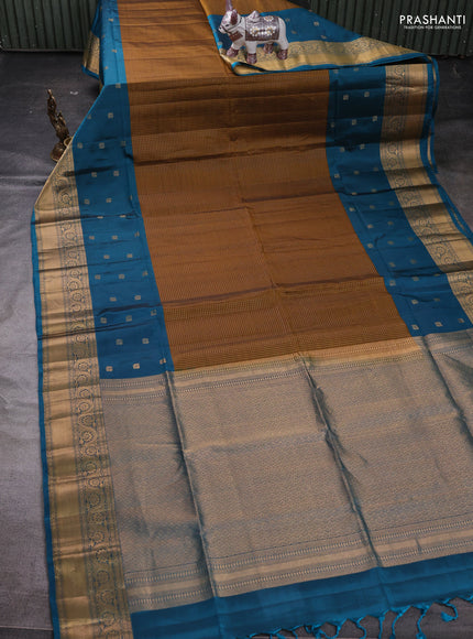 Mustard & Blue Kanchipuram Soft Silk - Checks