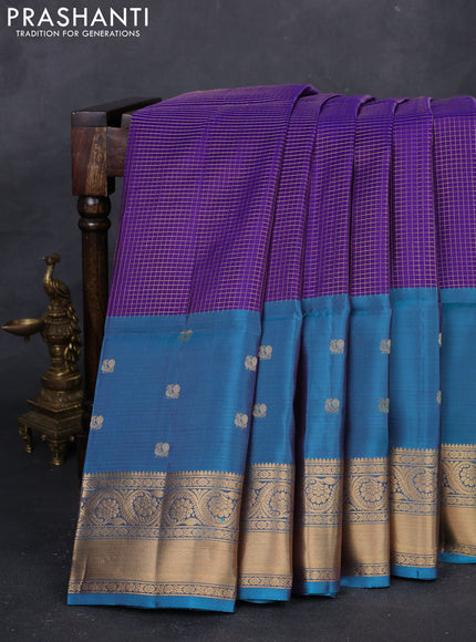 Violet & Cs Blue Kanchipuram Soft Silk - Checks
