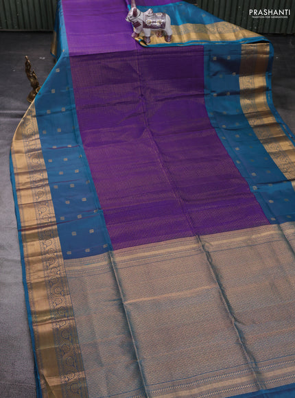 Violet & Cs Blue Kanchipuram Soft Silk - Checks