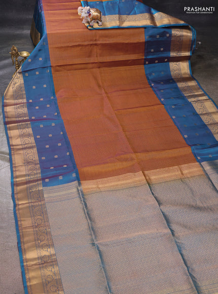 Mustard & Cs Blue Kanchipuram Soft Silk - Checks