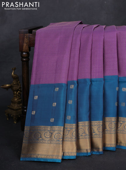 Lavender & Cs Blue Kanchipuram Soft Silk - Checks