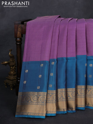 Lavender & Cs Blue Kanchipuram Soft Silk - Checks
