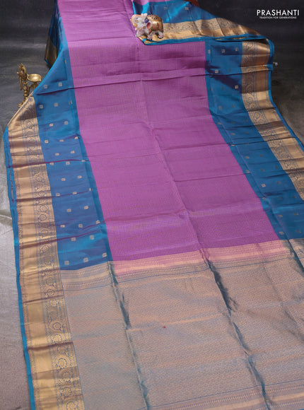 Lavender & Cs Blue Kanchipuram Soft Silk - Checks