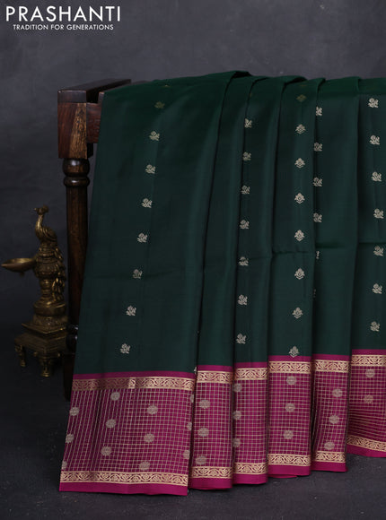 Bottle Green & Magenta Pink Kanchipuram Soft Silk - Buttas