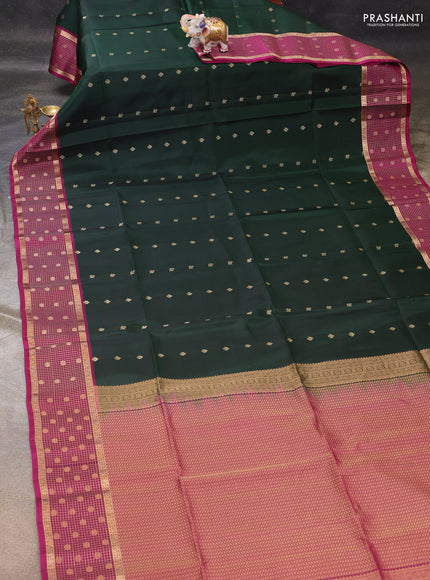 Bottle Green & Magenta Pink Kanchipuram Soft Silk - Buttas