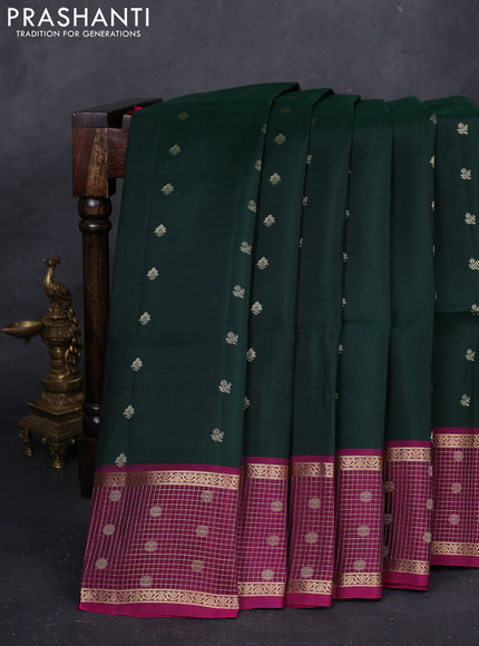 Bottle Green & Magenta Pink Kanchipuram Soft Silk - Buttas