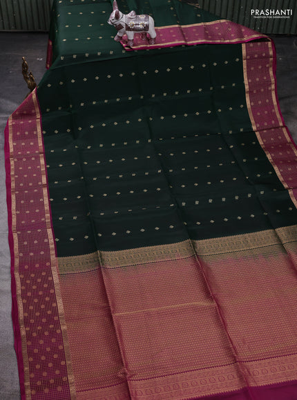 Bottle Green & Magenta Pink Kanchipuram Soft Silk - Buttas