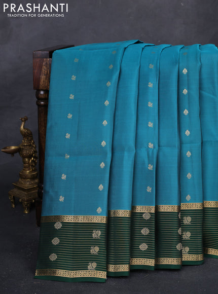 Teal Blue & Bottle Green Kanchipuram Soft Silk - Buttas