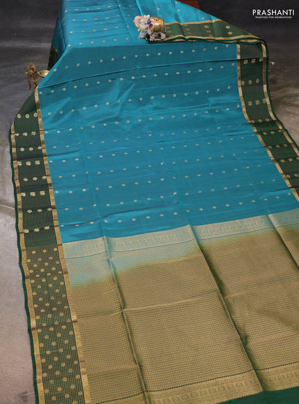 Teal Blue & Bottle Green Kanchipuram Soft Silk - Buttas