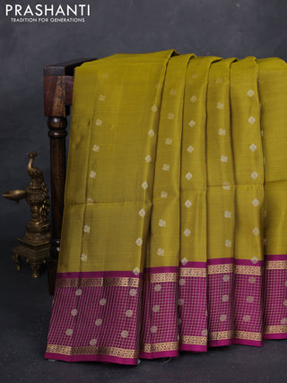 Mehendi Green & Magenta Pink Kanchipuram Soft Silk - Buttas