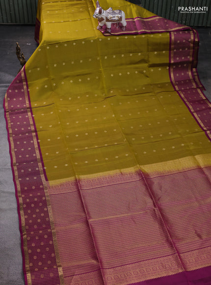 Mehendi Green & Magenta Pink Kanchipuram Soft Silk - Buttas