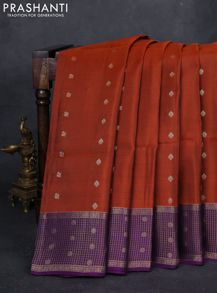 Rust & Purple Kanchipuram Soft Silk - Buttas