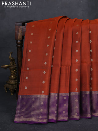Rust & Purple Kanchipuram Soft Silk - Buttas