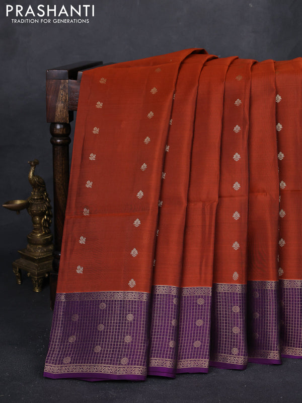 Rust & Purple Kanchipuram Soft Silk - Buttas