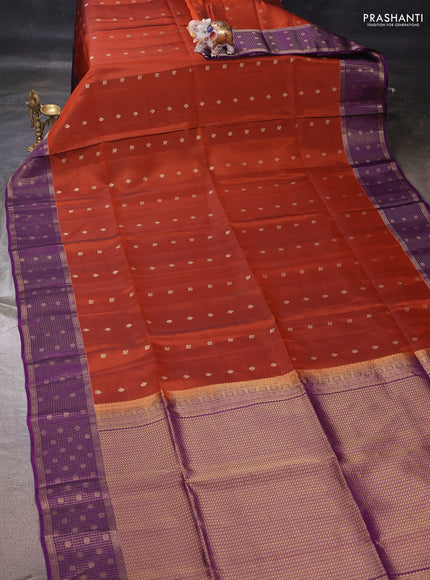 Rust & Purple Kanchipuram Soft Silk - Buttas