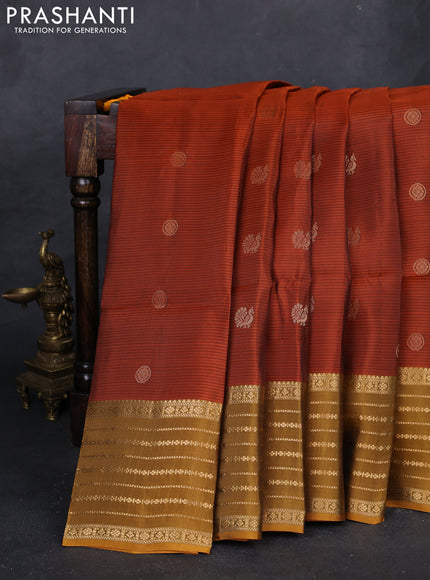 Rust & Mustard Yellow Kanchipuram Soft Silk - Buttas