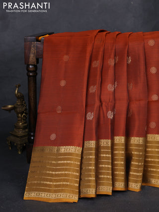 Rust & Mustard Yellow Kanchipuram Soft Silk - Buttas
