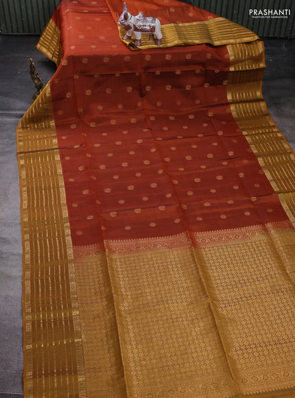 Rust & Mustard Yellow Kanchipuram Soft Silk - Buttas