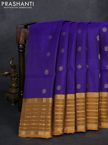 Violet & Mustard Yellow Kanchipuram Soft Silk - Buttas