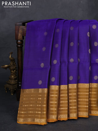 Violet & Mustard Yellow Kanchipuram Soft Silk - Buttas
