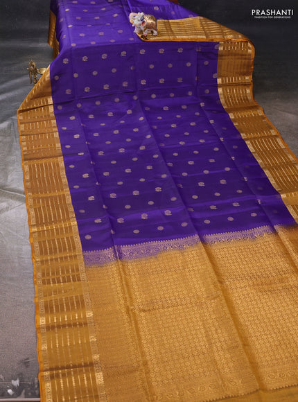 Violet & Mustard Yellow Kanchipuram Soft Silk - Buttas