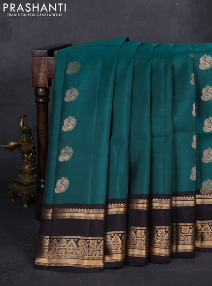 Green & Coffee Brown Kanchipuram Soft Silk - Buttas