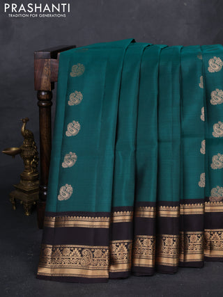 Green & Coffee Brown Kanchipuram Soft Silk - Buttas