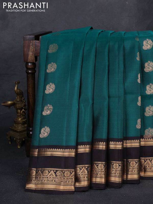 Green & Coffee Brown Kanchipuram Soft Silk - Buttas