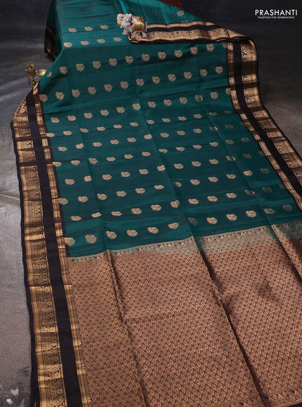 Green & Coffee Brown Kanchipuram Soft Silk - Buttas