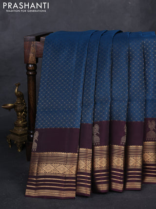 Peacock Blue & Wine Kanchipuram Soft Silk Saree