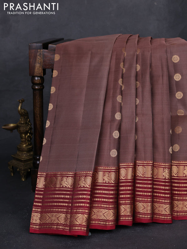 Rosy Brown & Pink Kanchipuram Soft Silk - Buttas