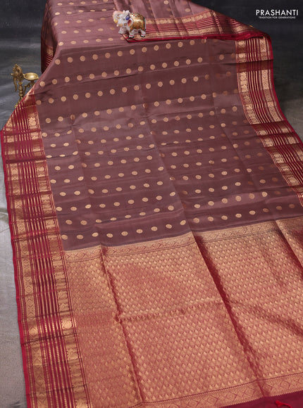 Rosy Brown & Pink Kanchipuram Soft Silk - Buttas