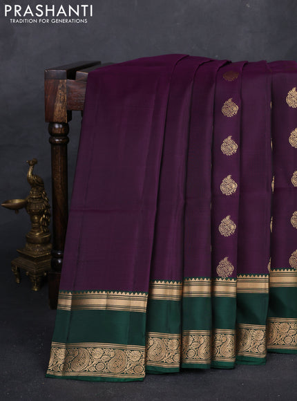 Purple & Bottle Green Kanchipuram Soft Silk - Buttas