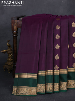 Purple & Bottle Green Kanchipuram Soft Silk - Buttas