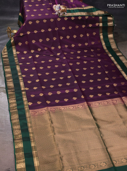 Purple & Bottle Green Kanchipuram Soft Silk - Buttas