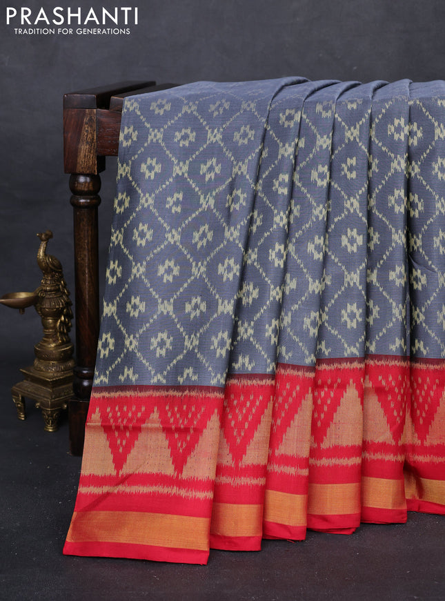 Grey & Red Rajkot Patola Silk Saree