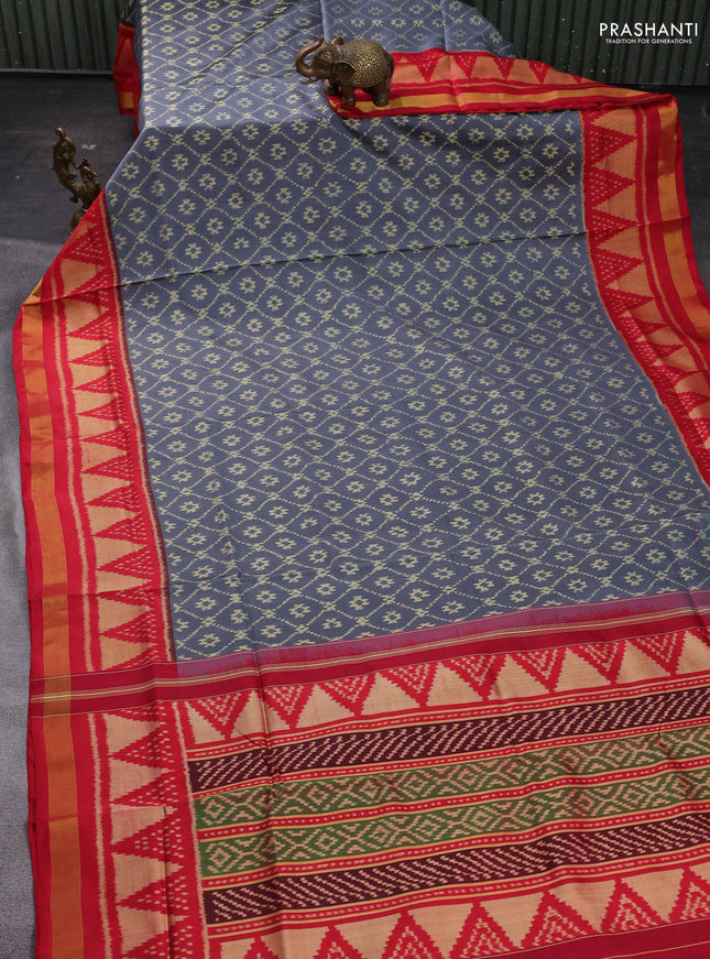 Grey & Red Rajkot Patola Silk Saree