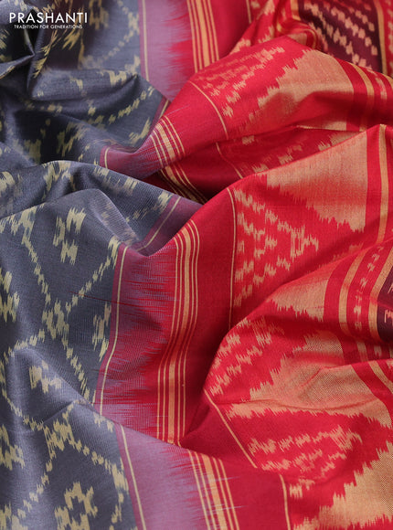 Grey & Red Rajkot Patola Silk Saree
